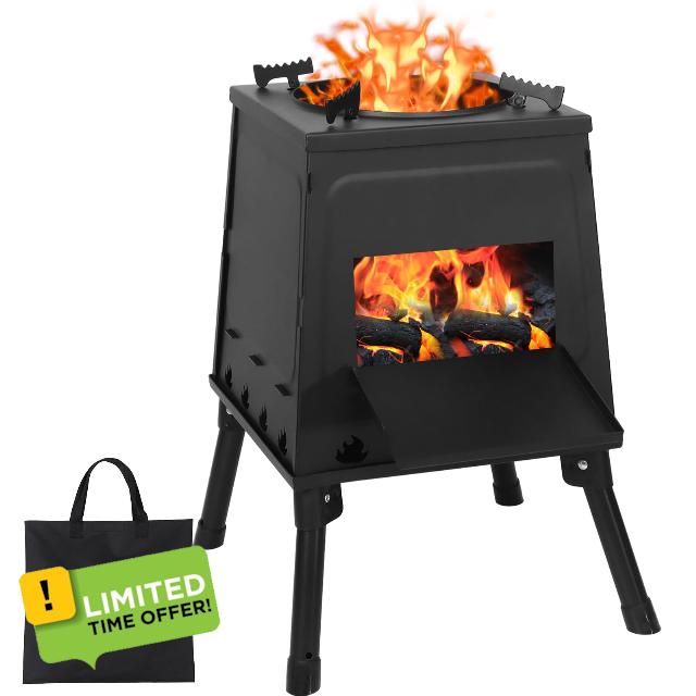 Portable Wood Burning Stove Outdoor Camping Barbecue Stove with Carry Bag for Cooking Heating BBQ (Large)