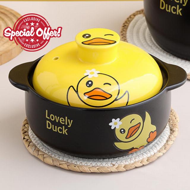 Korean Premium Duck Cartoon Ceramic Yellow Casserole Clay Pot with Lid