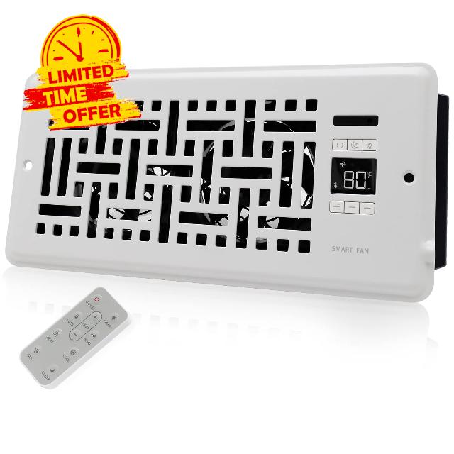 Howeall 4" x 10" Super Quiet Register Booster Fan - Intelligent Thermostat Control AC Vent Booster Fan - Cooling Heating Smart Register Vent - Wicker Design White