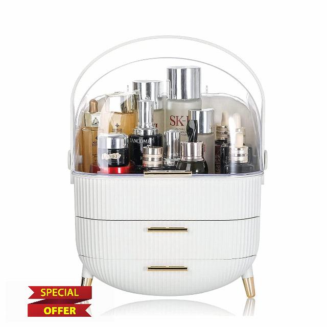 RMAN Makeup Organizer Cosmetics Skincare Box Waterproof Dustproof Portable Make up Organizers and Storage for Vanity with Lid and Drawers Cosmetic Display Cases for Countertop Bathroom