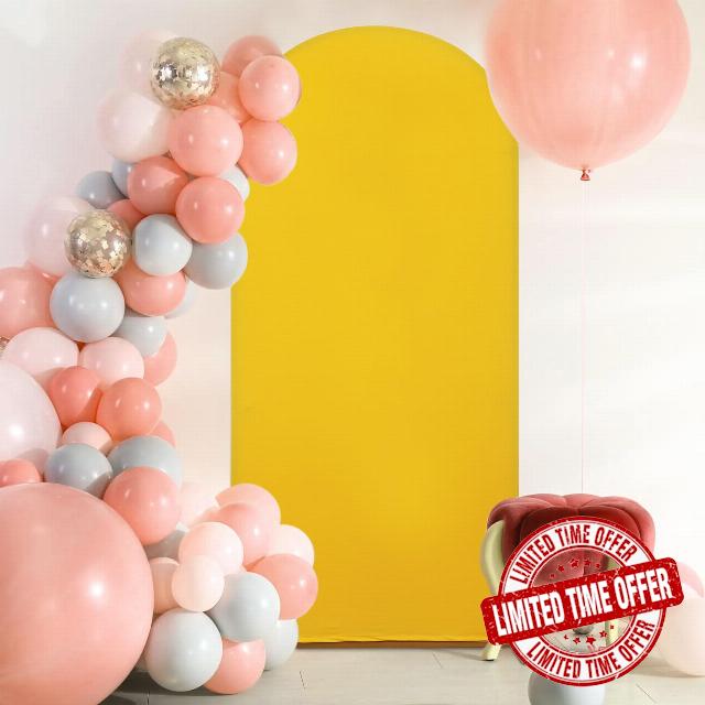 FOTSHARER Wedding Arch Backdrop Cover Chiara 2.6x6.6FT Gold Arch Cover for Party Events Spandex Fitted Arch Covers Fabric for Photography Round Top Backdrop for Birthday Ceremony Decorations