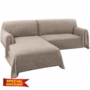 Sectional Sofa Covers for Living Room L Shape Couch Cover 2 Piece Sofa Throw Cover for Sectional Couches Washable Sofa Couch Covers for Dogs Feature Geometrical Woven Jacquard Fabric(Sand