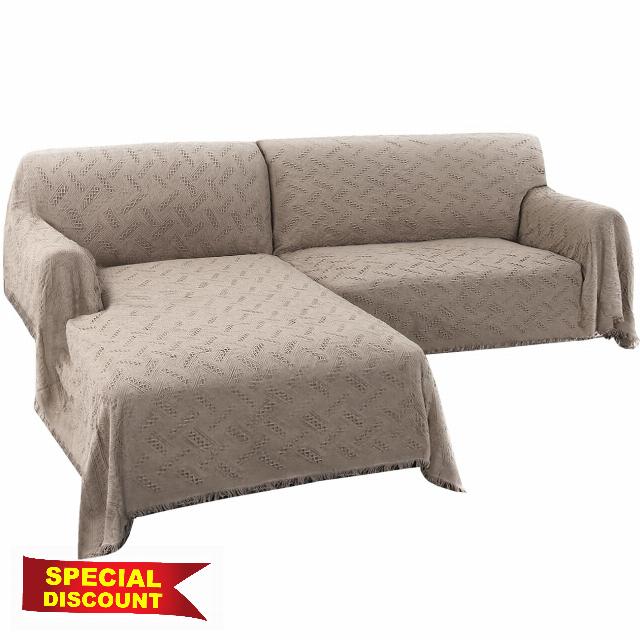 Sectional Sofa Covers for Living Room L Shape Couch Cover 2 Piece Sofa Throw Cover for Sectional Couches Washable Sofa Couch Covers for Dogs Feature Geometrical Woven Jacquard Fabric(Sand