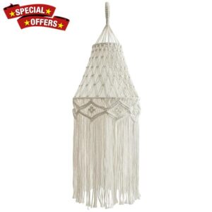 Macrame Bohemian Lamp Shade Boho Hanging Pendant Light Cover Modern Office Bedroom Living Room Nursery Guesthouse Decor Home Decor（Lightbulb Not Included）
