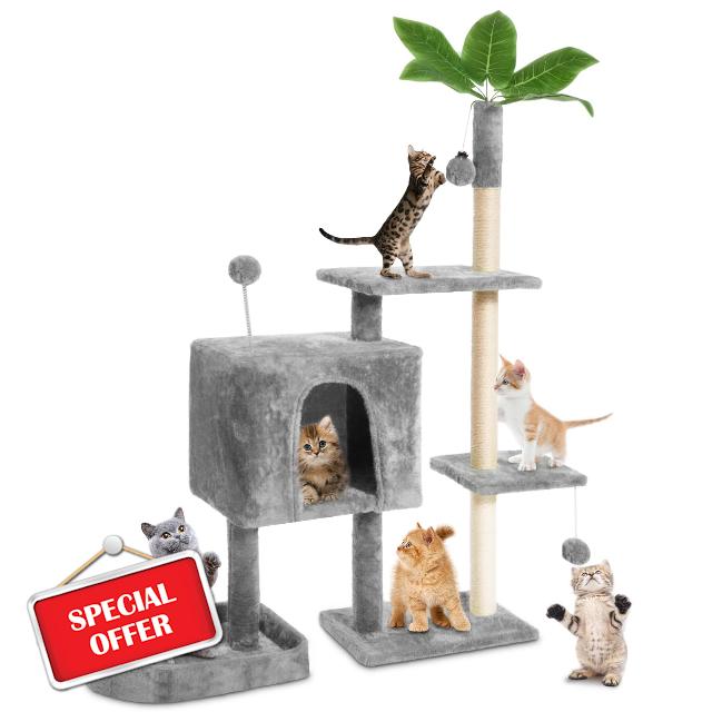 TSCOMON 52" Cat Tree Cat Tower for Indoor Cats with Green Leaves