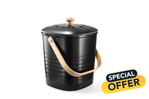 Bamboo Fiber Compost Bin Kitchen Counter - Stylish Indoor Compost Bucket for Kitchen Countertop - Includes 2 Charcoal Filters 15mm Thick - Recycling Trash Food Waste Composter Bins (Black)