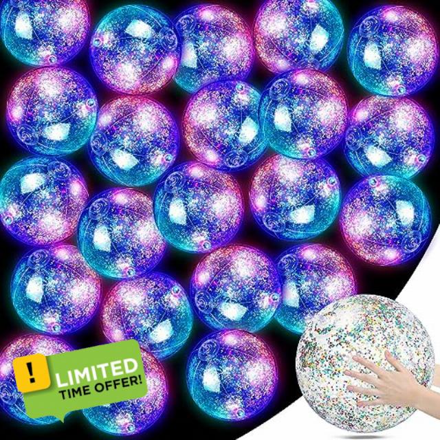 Libima 48 Pcs LED Inflatable Beach Ball 12 in Clear Confetti Glitter Beach Balls Glow in The Dark Ball Swimming Pool Ball Toy Light up Beach Balls for Summer Beach Pool and Party Favor