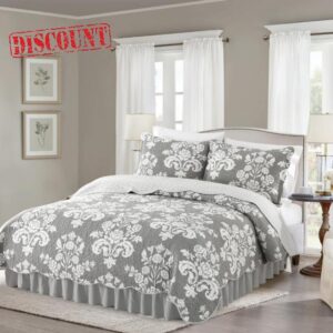 Queen Size Quilt Set Grey Cotton - Grey Paisley Queen Quilt Set
