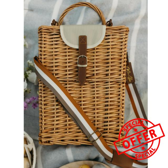 New Insulated Picnic Basket Cooler | Handwoven Wicker Picnic Basket with Lid | Picnic Baskets for Couples | Cute Picnic Basket for 2 or 4 | Wine Picnic Basket Insulated | Beach Picnic Basket ONLY
