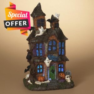 One Holiday Way 15.5-Inch LED Lighted Color Changing Halloween Village Haunted House Figurine with Skull