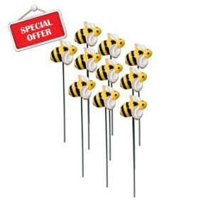 10Pcs Bee Garden Stakes Decor Metal Yard Art Ornaments Front Yard Art Stick Floral Picks Spring Summer Resin Bumble Bees Garden Stakes Outdoor Lawn Pathway Patio Plant Pot