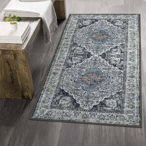 Washable Bohemian 2x4.3 Entryway Runner Rug Low-Pile Slip Resistant Kitchen Rug Runners Light Grey