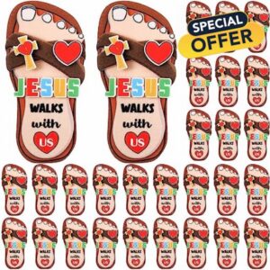 Wettarn 48 Set Jesus Walks with Us Sandal Craft Kit Religious Sunday School Crafts Kids Activity Kit Felt DIY Christian Arts and Crafts Sunday School Gifts for Kids Toddlers Game Classroom Activities