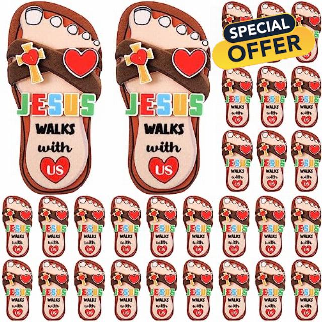 Wettarn 48 Set Jesus Walks with Us Sandal Craft Kit Religious Sunday School Crafts Kids Activity Kit Felt DIY Christian Arts and Crafts Sunday School Gifts for Kids Toddlers Game Classroom Activities