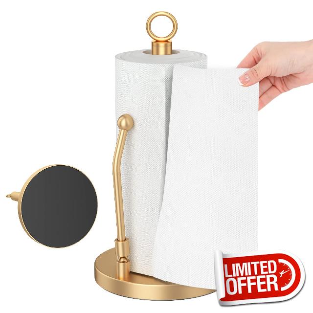 Paper Towel Holder Stainless Steel - One Hand Tear Paper Towel Dispenser Standing Weighted Base Non Slip
