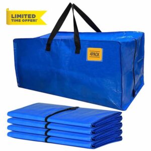 4 Pack Heavy Duty Extra Large Moving Bags with Handles & Zippers for Space Saving