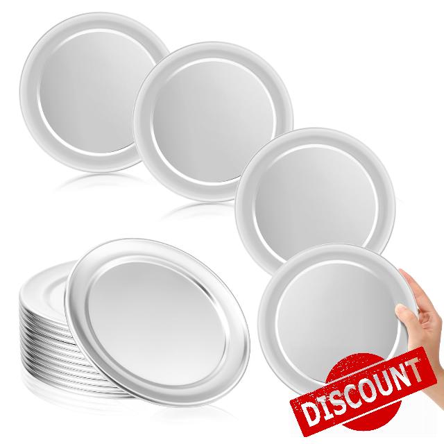 Bokon 12 Pcs Pizza Pan Bulk Restaurant Aluminum Pizza Pan with Wide Rim Silver Round Pizza Pie Cake Plate Anti Rust Pizza Tray for Oven Baking Home Kitchen Easy to Clean (8 Inch)