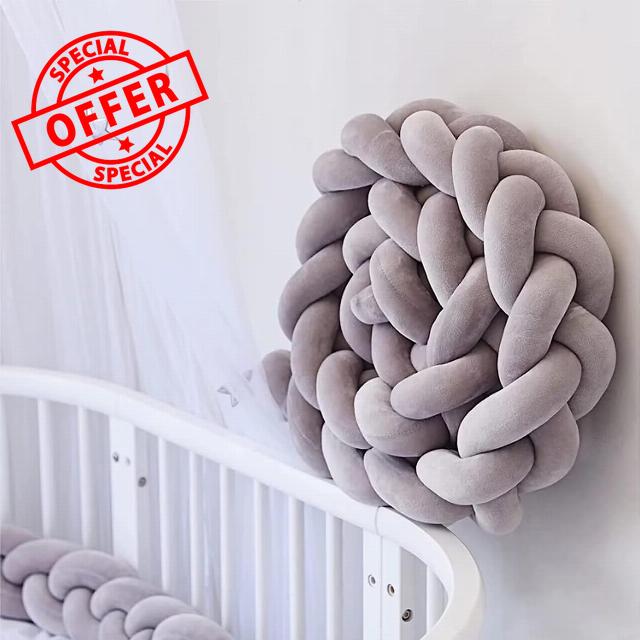 Homesally Baby Crib Bumper 4.5M - 100% Cotton Cushion Soft Knot Pillow Knotted Cot Bumpers Bed Braid Pillows Cushion for Room Decor