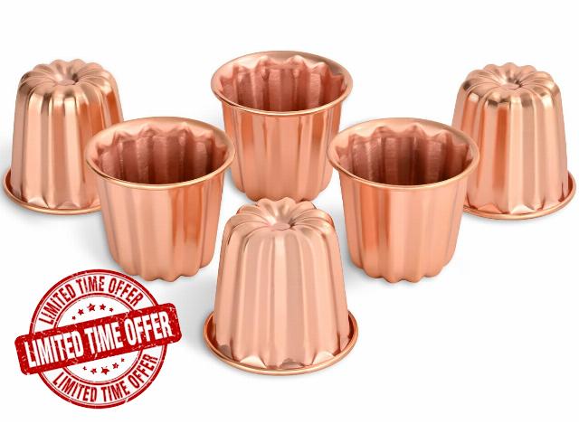 tipatyard 2.6 Inch Copper Canele Molds,Traditional Non Stick Pastry Baking Molds Cup with Heat-Conducting Copper(6 Pack)