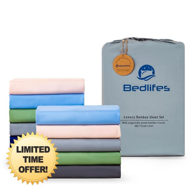 Bedlifes 100% Organic Viscose from Bamboo Sheets King-400TC Sateen Cooling Sheets for Hot Sleepers Luxury Bed Sheets 16" Ultra Soft Silky Smooth Breahthable Eco-Friendly King 4PCS(Light Grey)