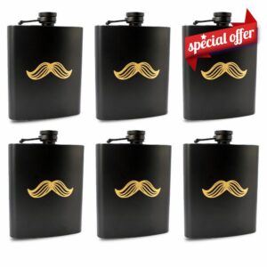 6 Pcs Black Groomsmen Flask With Gold Mustache for Groomsmen Gifts