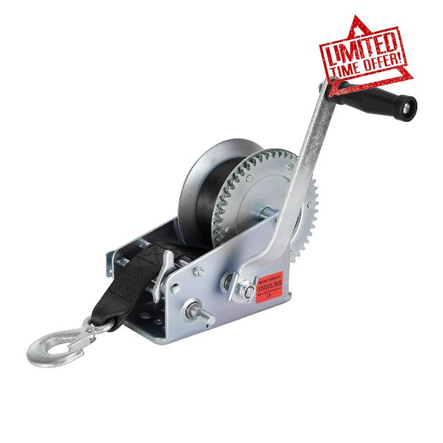 Trailer Boat Winch - 3500 lbs Hand Crank Winch with 26 ft Polyester Strap