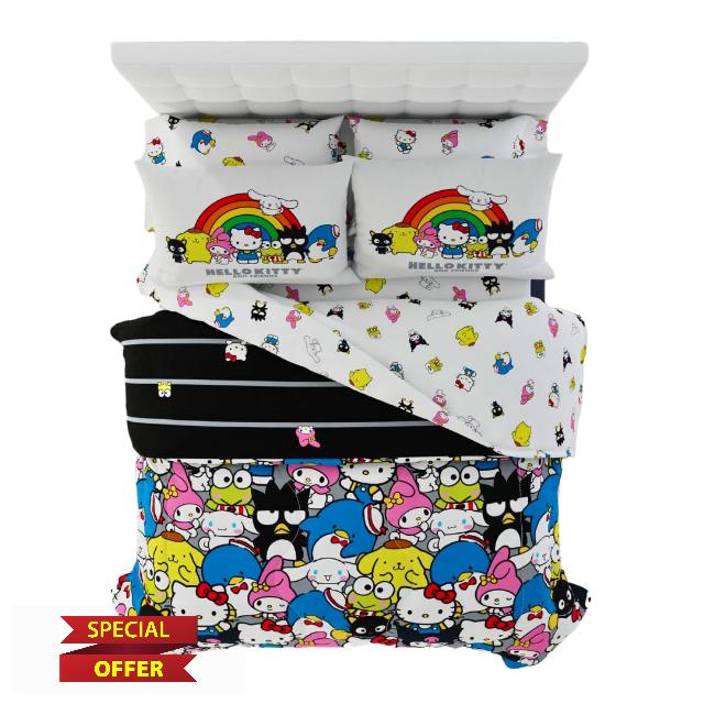 Franco Collectibles Sanrio Hello Kitty & Friends Bedding 7 Piece Super Soft Comforter and Sheet Set with Sham