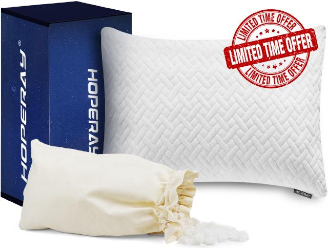 Hoperay Bed Neck Pillows for Sleeping - Support Side Sleeper Pillow-Shredded Memory Foam Cooling Bedding Pillows Standard Size Adjustable Loft Washable Removable with Pillowcase