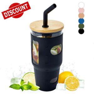 shellspace 32 oz Glass Tumbler with Straw and Lid