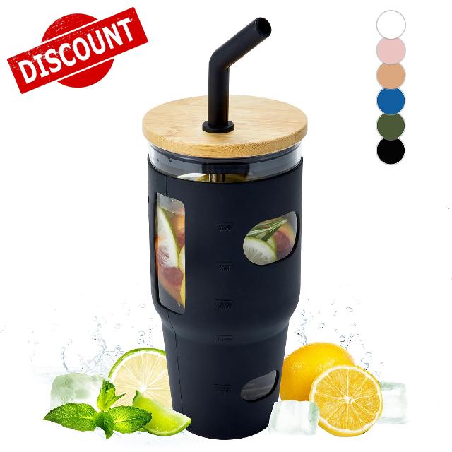 shellspace 32 oz Glass Tumbler with Straw and Lid