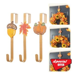 glitzhome 3Pack Glitter Acorn with Leaf Pumpkin Wreath Hangers for Front Door