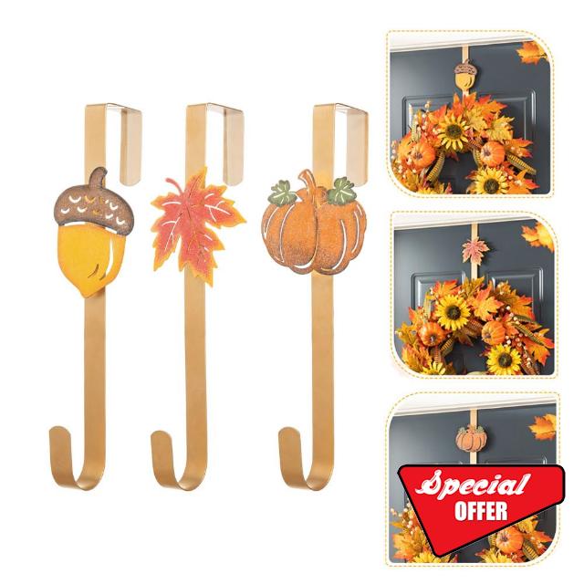 glitzhome 3Pack Glitter Acorn with Leaf Pumpkin Wreath Hangers for Front Door