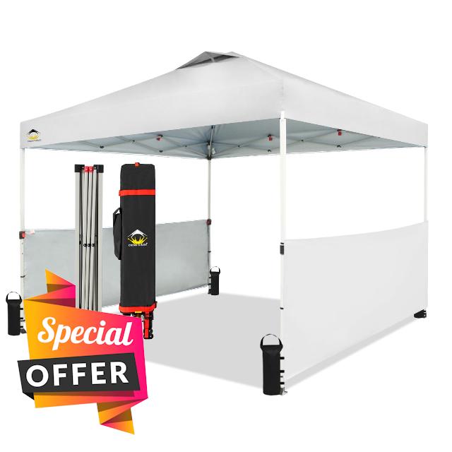 CROWN SHADES 10x10 Pop up Canopy Tent Instant Commercial Canopy with 150D Silver Coated Fabric Including 2 Half Sidewalls