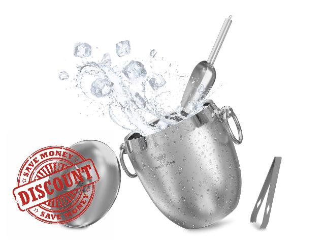 SWANKYCOW Insulated Ice Bucket XXL Set - 3 L Capacity Ice Container - Rust Resistant Ice Bucket for Tables & Bars - Sturdy Handles Freezer Ice Bucket