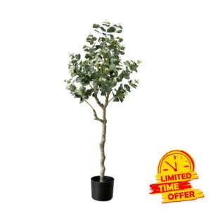 Binnny Flower 4ft Eucalyptus Tree Artificial Faux Eucalyptus Tree Fake Floor Plants for Home Living Room Decor Indoor 4 Foot