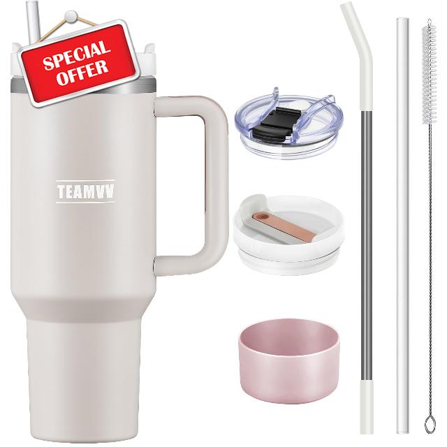 TEAMVV 40 oz Tumbler with Handle and Straw Lid