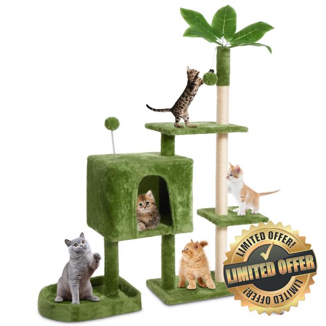 TSCOMON 52" Cat Tree Cat Tower for Indoor Cats with Green Leaves
