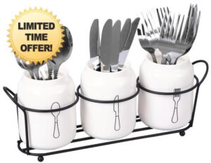 CLOTHUP White 4-Piece Ceramic Silverware Caddy