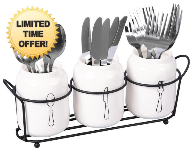 CLOTHUP White 4-Piece Ceramic Silverware Caddy