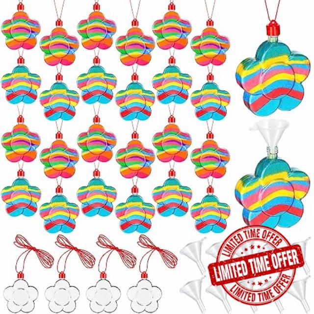 Suttmin 30 Pack Sand Art Bottle Necklaces for Kids Sand Art Craft Kit Fun Craft Party Supplies Favors DIY Art Activity Group Include Clear Plastic Mini Funnels