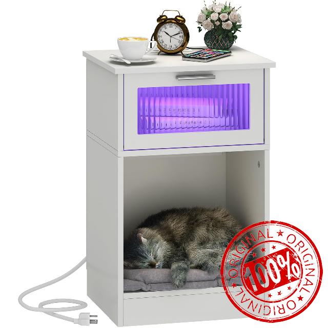 Nightstand with Charging Station and LED Lights
