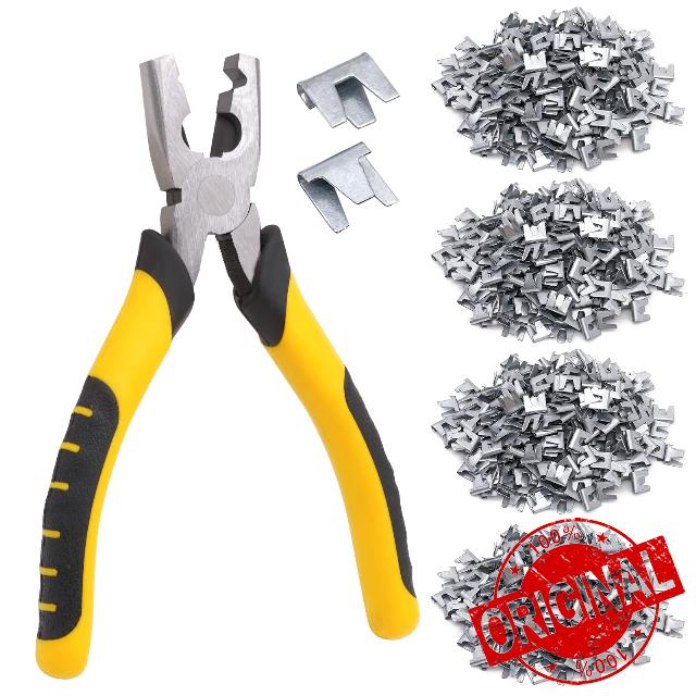 NAOEDEAH 1200pcs Wire Cage Clips with Hog Ring Pliers Fencing Pliers Snap-Ring Pliers Hog Wire Fence C Clip Pliers for Bird Quail Rabbit Chicken Wire Cage