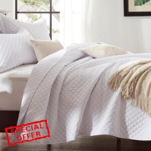 SunStyle Home Quilt Set Full Queen Size White 3 Pieces - Soft Lightweight Diamond Pattern Bedspread Coverlet Set for All Season(1 Quilt