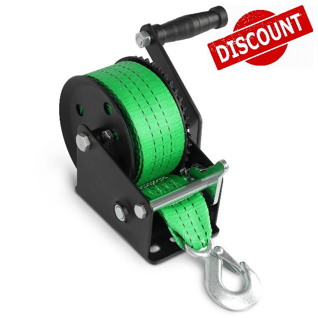 Zostera Trailer Boat Hand Winch with Heavy-Duty Gears 1200lbs 30 FT Green Strap and Safety Hook