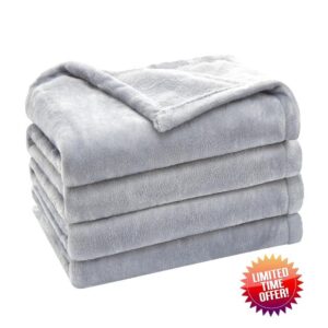 HYLEORY Fleece Blanket Queen Size Light Grey Bed Blanket for Couch