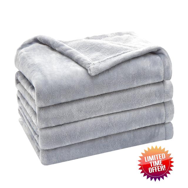 HYLEORY Fleece Blanket Queen Size Light Grey Bed Blanket for Couch