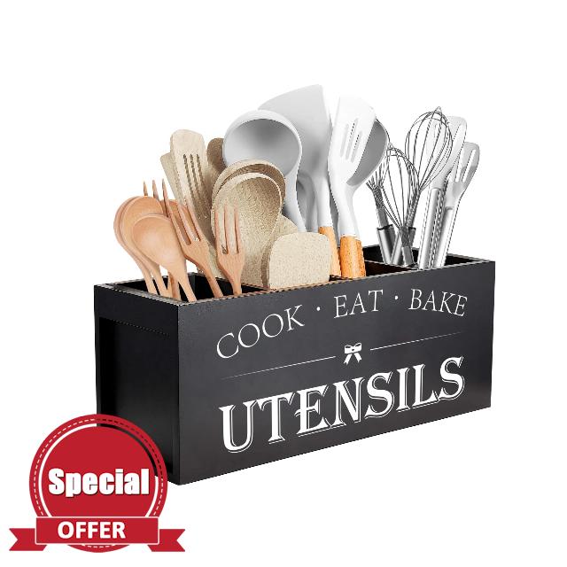 Suli Upgrade Extra Large Kitchen Utensils Holder with 4 Compartments