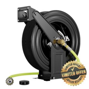 POHIR Automatic Pressure Washer Hose Reel for Air/Oil/Water 4000 PSI Heavy Duty Retractable Hose Reel Suitable for 100FT 3/8" and 1/4" Hose(not included hose)