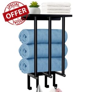 Bath Towel Rack with 4 Hooks - Wall Mounted Towel Holder for Bathroom