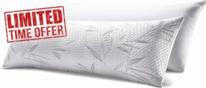 WhatsBedding Bamboo Body Pillow for Adults - Cooling Removable Zippered Cover Breathable Bed Body Pillow Long Pillow for Side Sleeper - 1 Pillow Insert+1 Pillow Cover - White - 20x54 inch